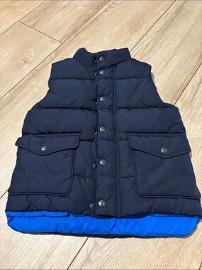 GAP Navy Puffer Vest with Bright Blue Hem